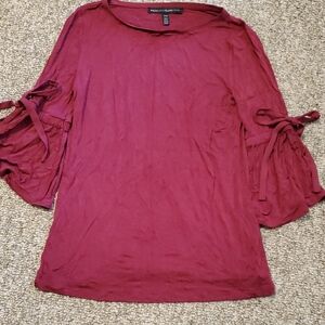White House Black Market Women's Burgundy Top with Tie Sleeves